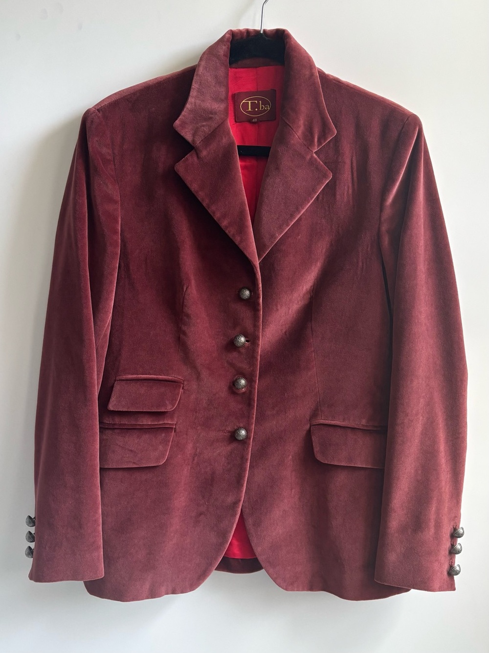 T.ba Velvet Jacket Blazer Burgundy Size EU 46 US 10-12